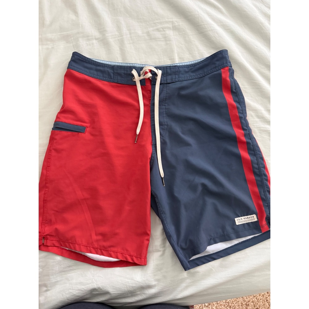 Fair Harbor Mens Board‎ Shorts Red Navy Blue Colorblock Swim Trunks Size 30